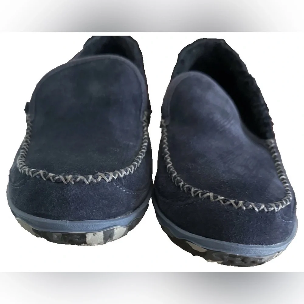 L.L. BEAN Mountain Slippers Blue Suede Flannel Lined Indoor Outdoor Moccasin 12M